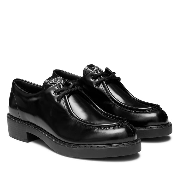 Prada - Women's Brushed Leather Lace-Up Shoes - (Nero)