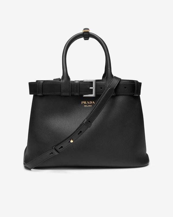 Prada - Women's Buckle Medium Leather Handbag With Belt - (Black)