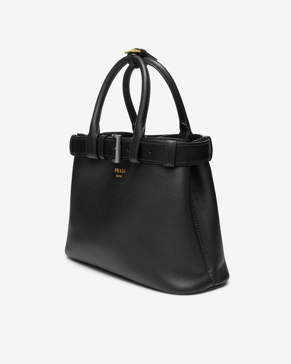 Prada - Women's Buckle Medium Leather Handbag With Belt - (Black)