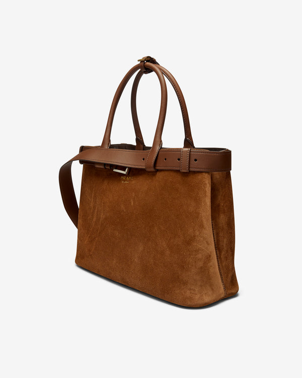 Prada - Women's Buckle Large Leather Handbag With Belt - (Brown)
