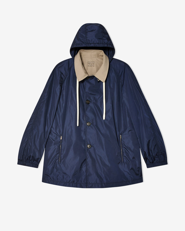 Miu Miu - Women's Panama Cotton and Technical Pongé Blouson Jacket - (Clay/Navy)