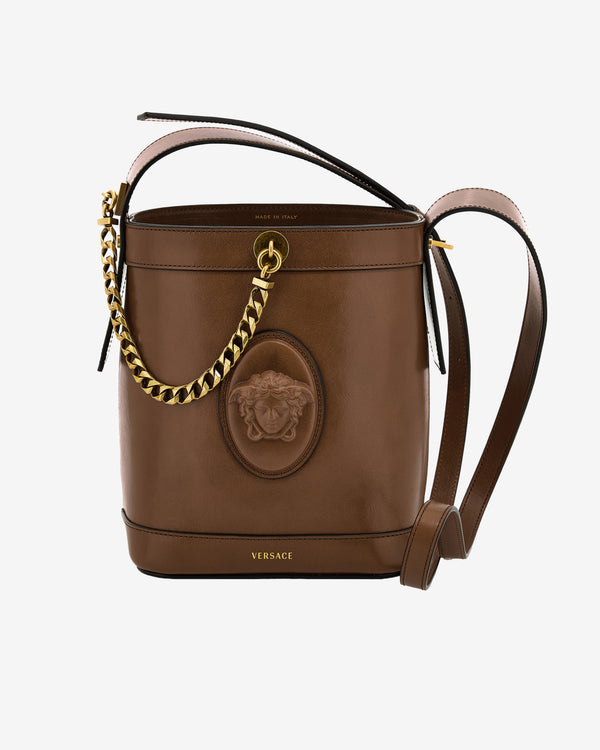 Versace - Women's Pivot Mini Leather Bucket Bag - (Taupe)