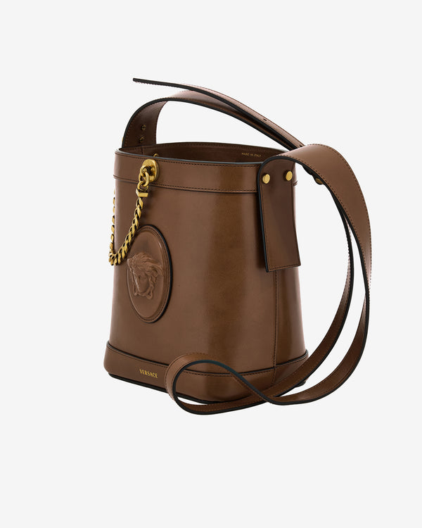 Versace - Women's Pivot Mini Leather Bucket Bag - (Taupe)