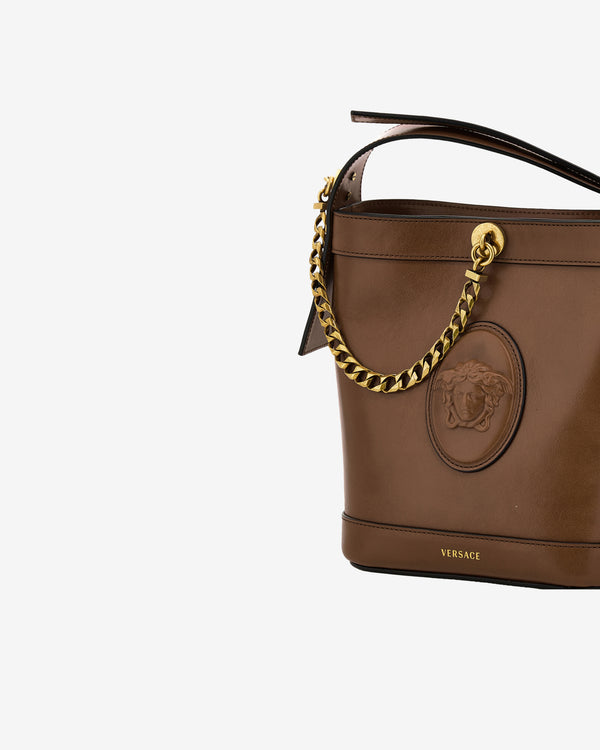 Versace - Women's Pivot Mini Leather Bucket Bag - (Taupe)