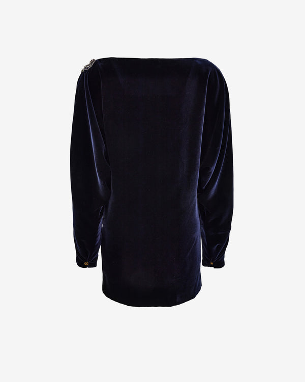 Versace - Women's Embroidered Velvet Mini Dress - (Dark Navy)