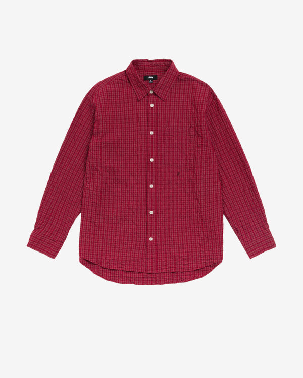 Stüssy - Men's Standard Crinkle Shirt - (Burgundy Check)