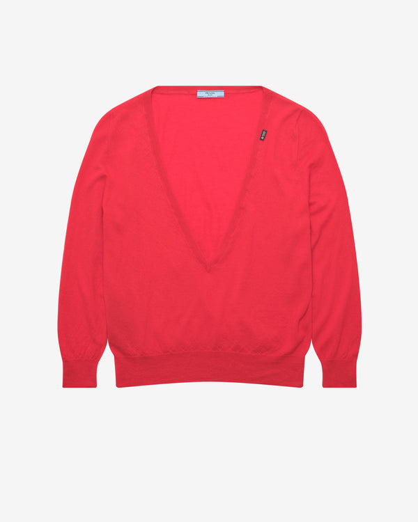 Prada - Women's Cashmere V-Neck Pullover - (Red)