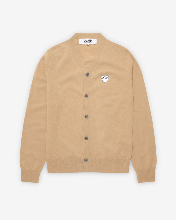 Play Comme des Garçons - White Heart Men’s Cardigan - (Camel)