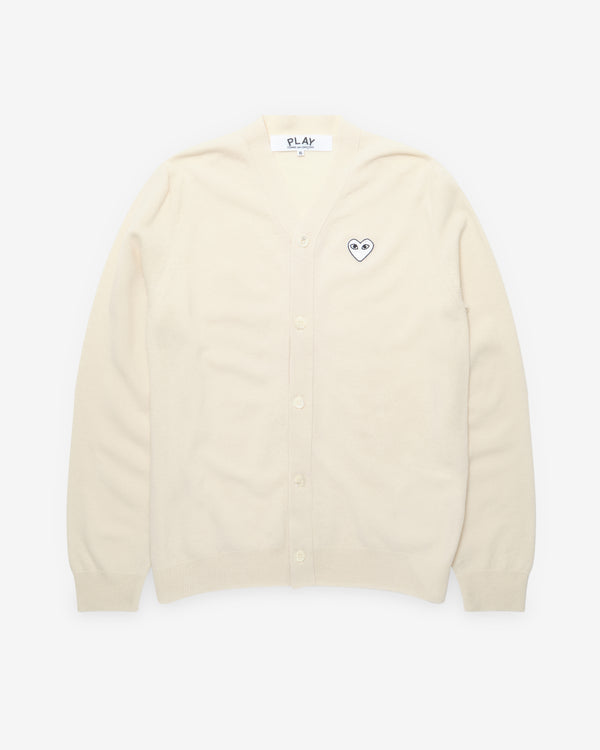 Play Comme des Garçons - White Heart Men's Cardigan - (Natural)