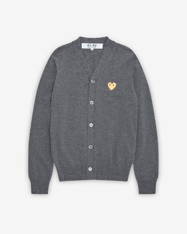 Play Comme des Garçons - Gold Heart Men’s Cardigan - (Mid Grey)