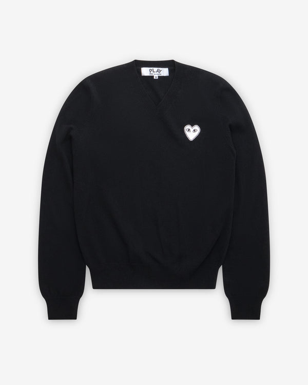 Play Comme des Garçons - White Heart V-Neck Sweater - (Black)