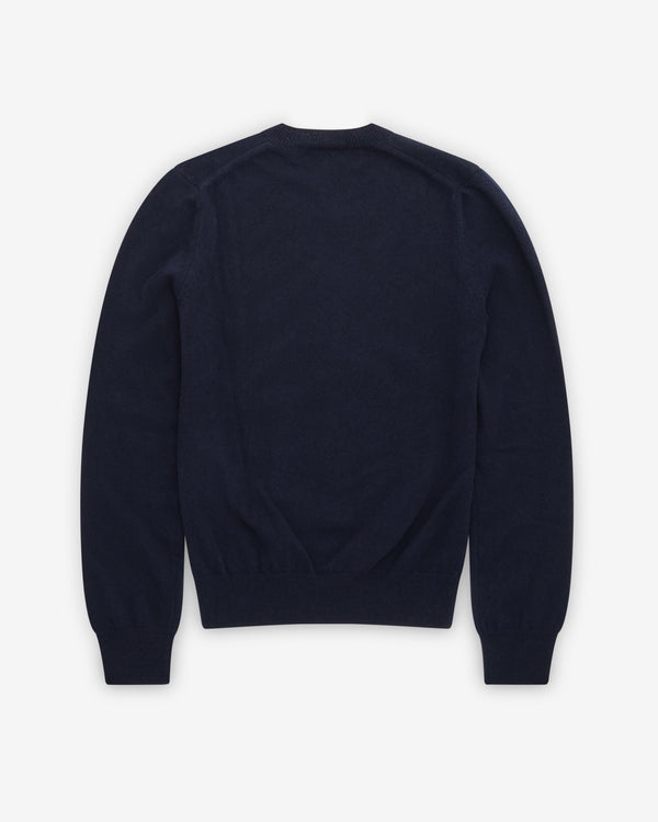 Play Comme des Garçons -  White Heart V-Neck Sweater - (Navy)