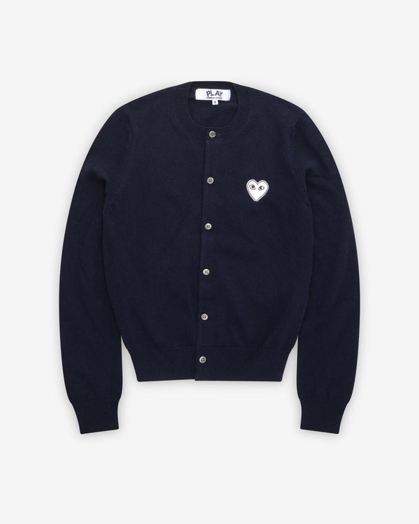 Play Comme des Garçons - White Heart Ladies' Cardigan - (Navy)