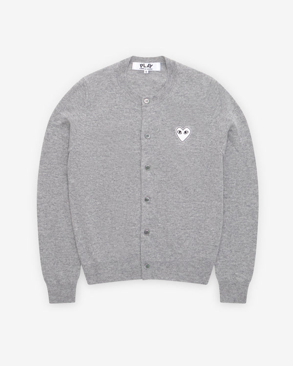 Play Comme des Garçons - White Heart Ladies’ Cardigan - (Light Grey)