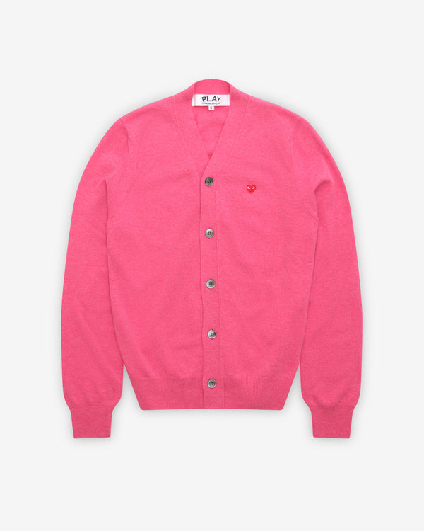 Play Comme des Garçons - Men’s Small Red Heart Cardigan - (Pink)