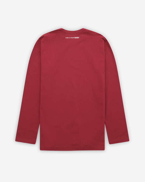 CDG Shirt - Men's Rear Logo Long Sleeve T-Shirt - (Burgundy)