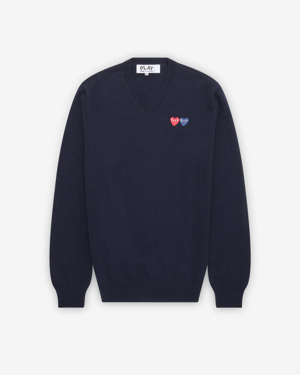 Play - Double Heart V-Neck Sweater - (Navy)
