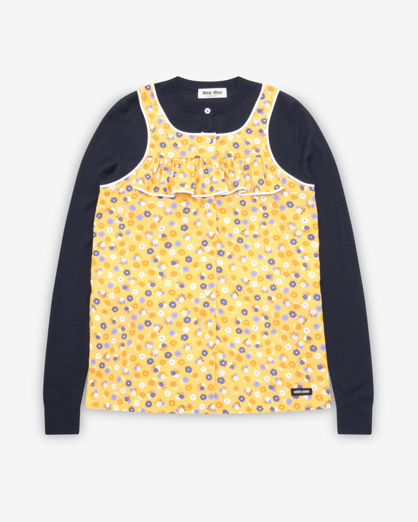 Miu Miu - Women's Poplin And Wool Knit Top - (Yellow/Purple)
