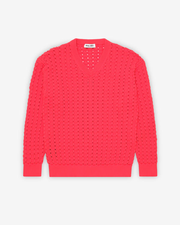 Miu Miu - Men's Technical Yarn V-Neck Sweater - (Red)