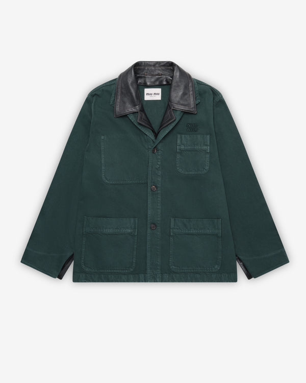 Miu Miu - Men's Single-breasted Garment-Dyed Gabardine And Leather Jacket - (Bottle Green)