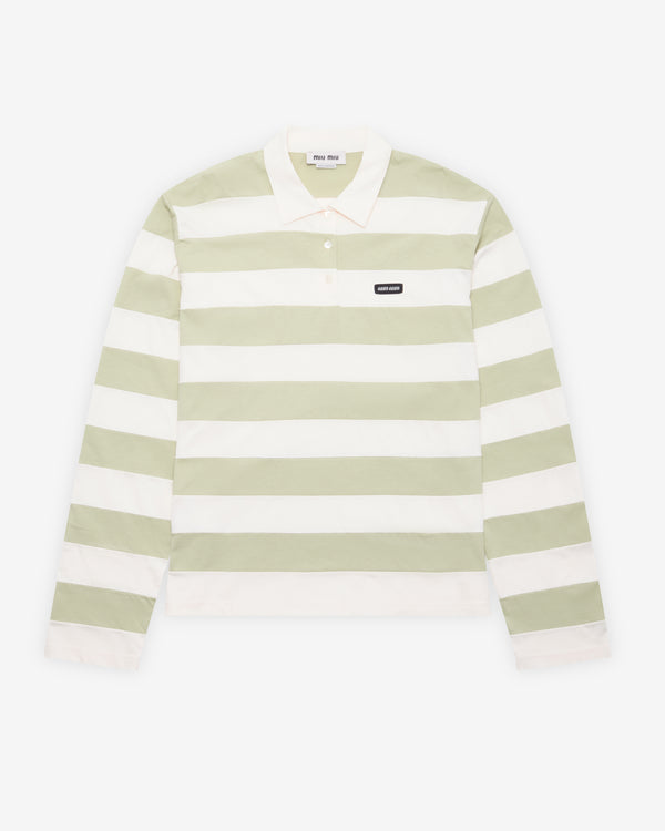 Miu Miu - Men's Striped Jersey Polo Shirt - (Pale Rose/Agave)