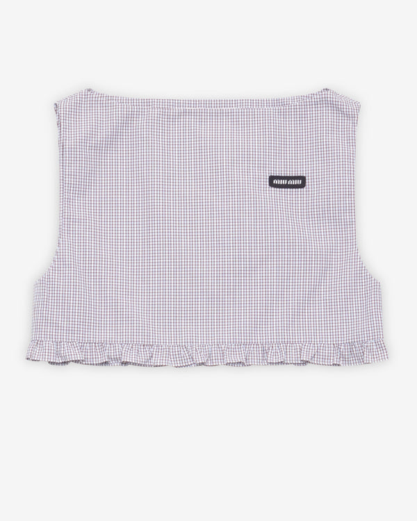 Miu Miu - Women's Ruched Check Sleeveless Top - (White/Cocoa Brown)