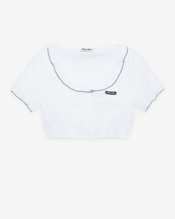 Miu Miu - Women's Embroidered Poplin Crop Top - (White/Blue)