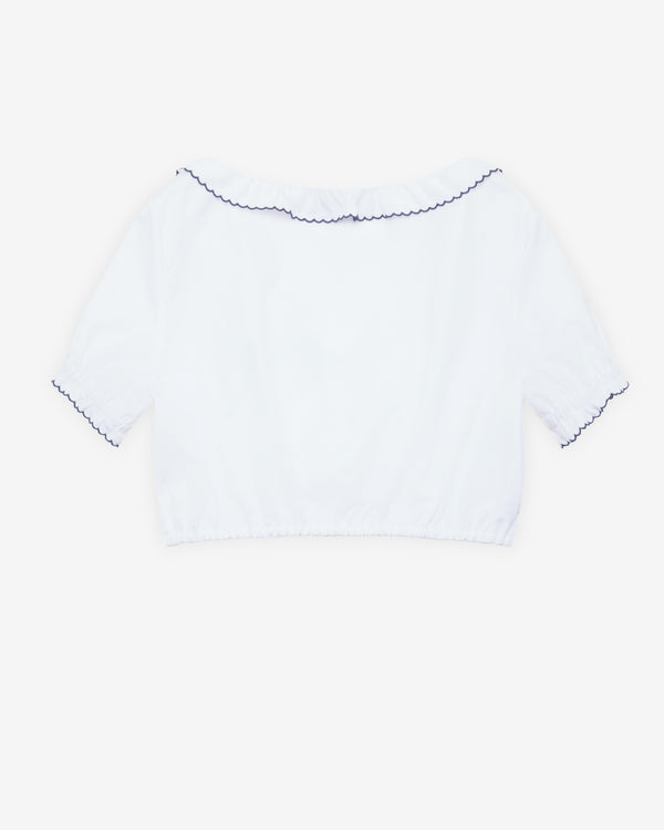 Miu Miu - Women's Embroidered Poplin Crop Top - (White/Blue)