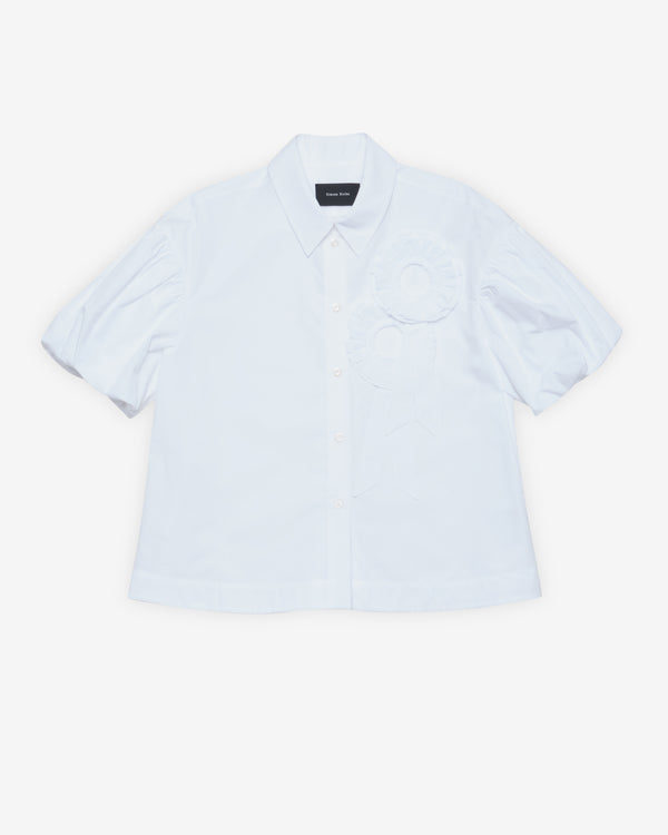 Simone Rocha - Women's Cropped Ribbon Rosette Puff Sleeve Shirt - (White)