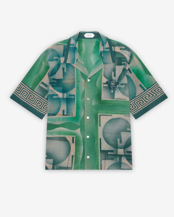 Versace - Men's Printed Crêpe De Chine Silk Shirt - (Green/Blue)