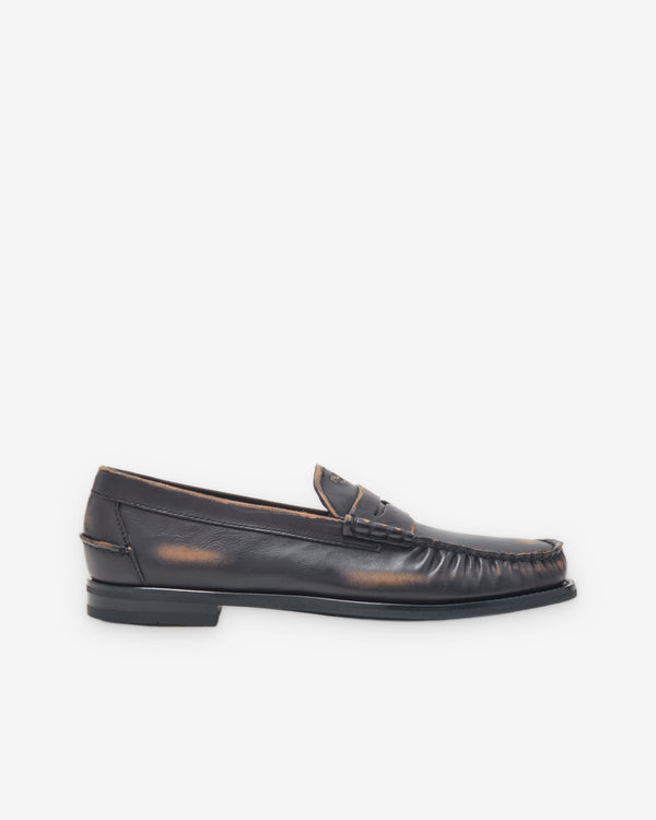 Prada - Men's Antiqued Leather Loafers - (Black/Tan)
