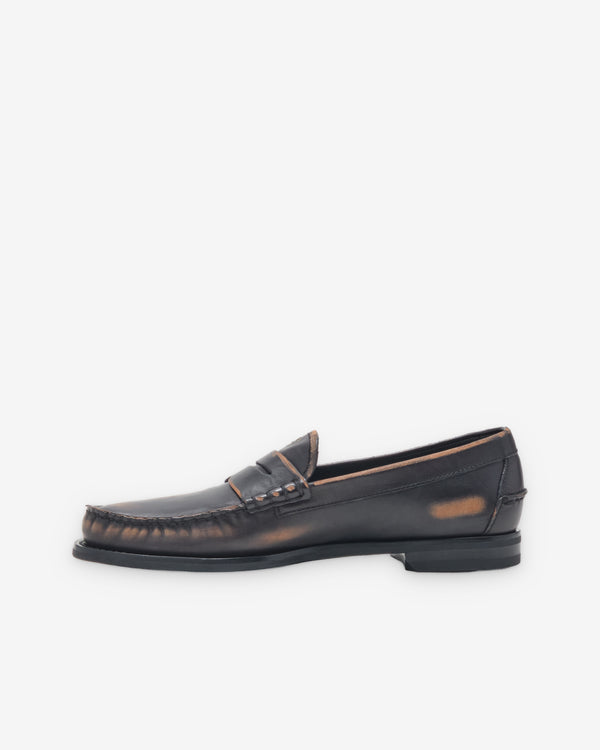Prada - Men's Antiqued Leather Loafers - (Black/Tan)