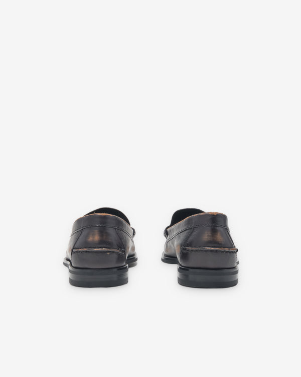 Prada - Men's Antiqued Leather Loafers - (Black/Tan)