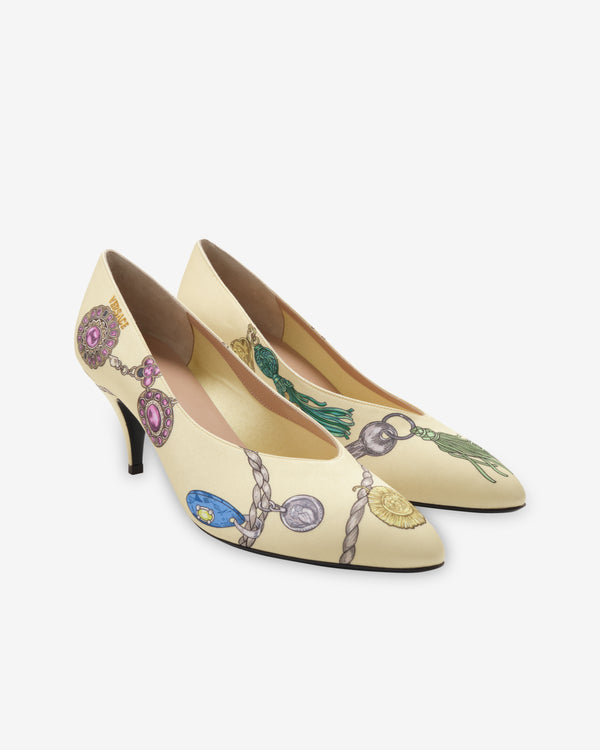 Versace - Women's Tina Printed Satin Pumps - (Yellow/Multi)
