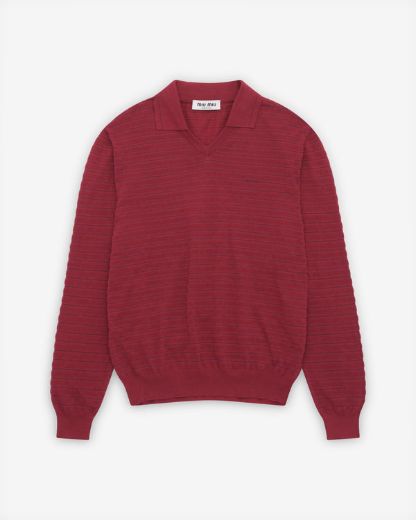 Miu Miu - Women's V-Neck Cotton Sweater - (Amaranth)