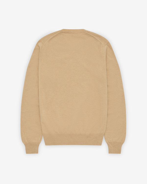 Play - Small Pink Heart V-Neck Sweater - (Camel)