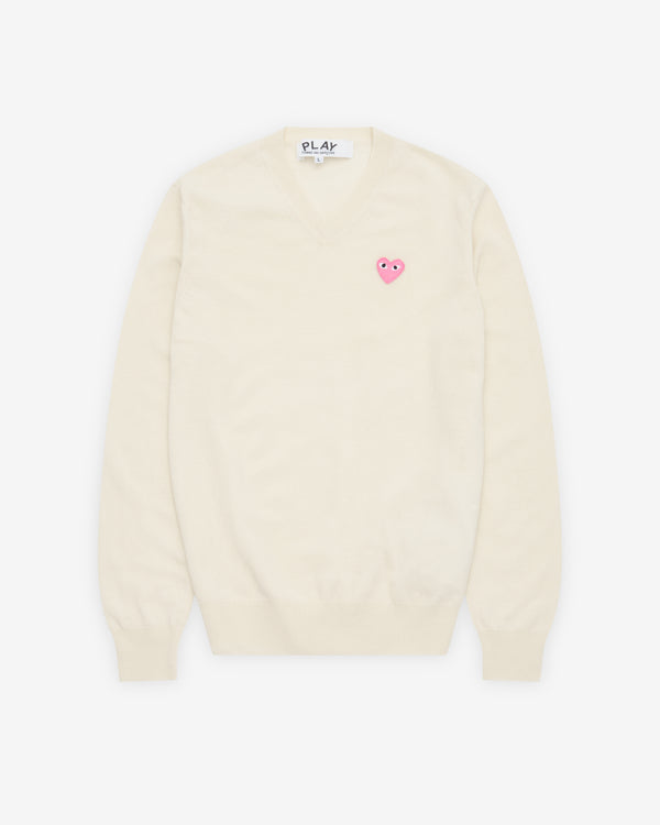 Play - Small Pink Heart V-Neck Sweater - (Natural)