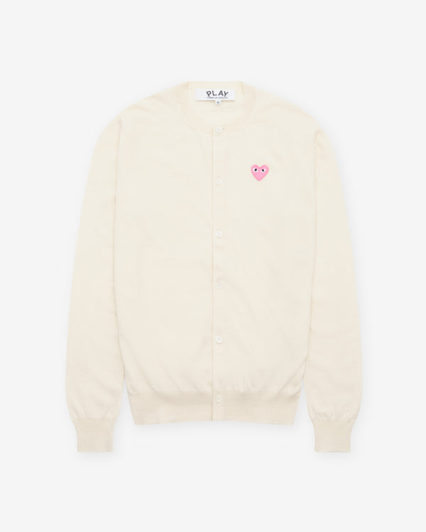 Play - Small Pink Heart Round Neck Cardigan - (Natural)
