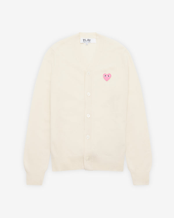 Play - Small Pink Heart V-Neck Cardigan - (Natural)