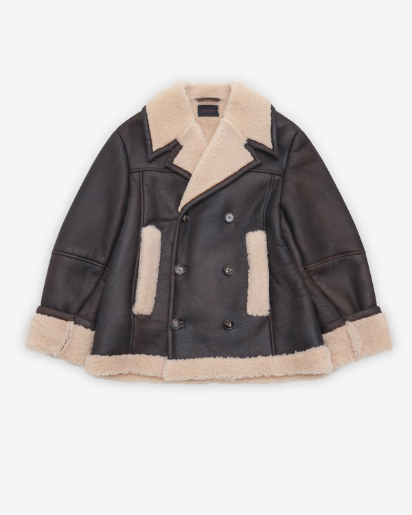 Simone Rocha - Men's Double Breasted Shearling Aviator Jacket - (Chocolate/Cream)