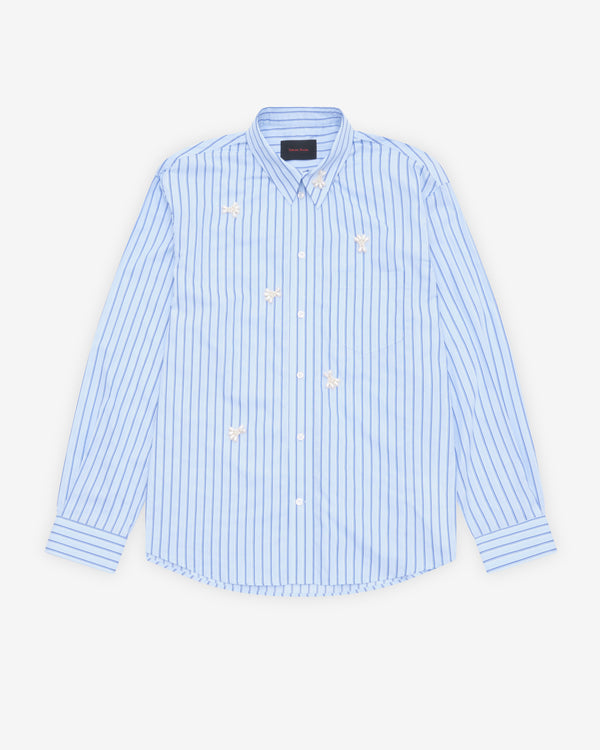 Simone Rocha - Men's Beaded Classic Shirt - (Pale Blue Stripe)