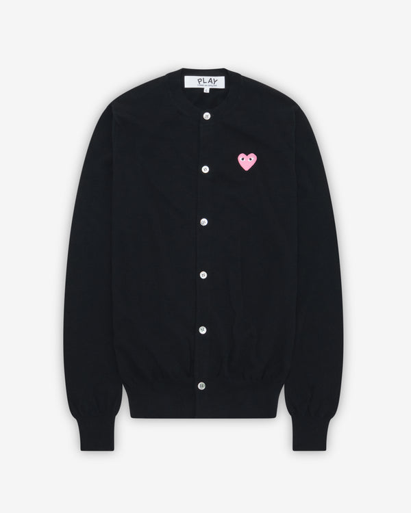Play - Small Pink Heart Round Neck Cardigan - (Black)