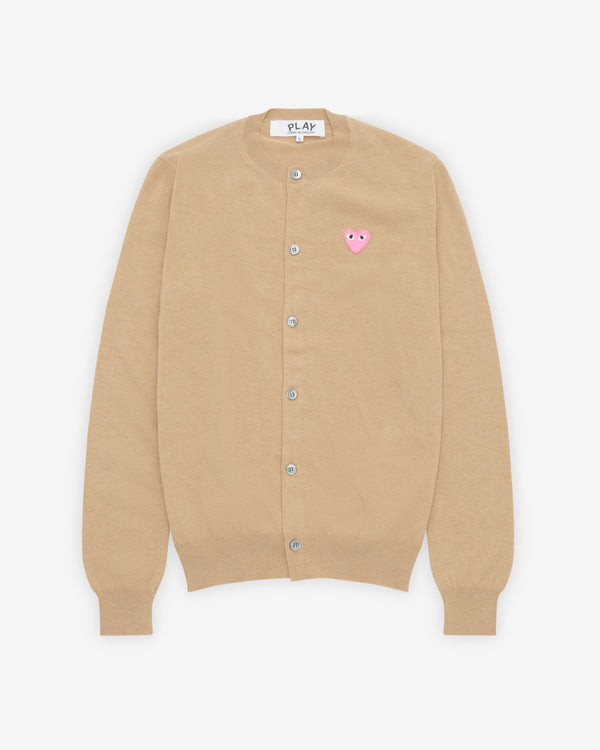 Play - Small Pink Heart Round Neck Cardigan - (Camel)