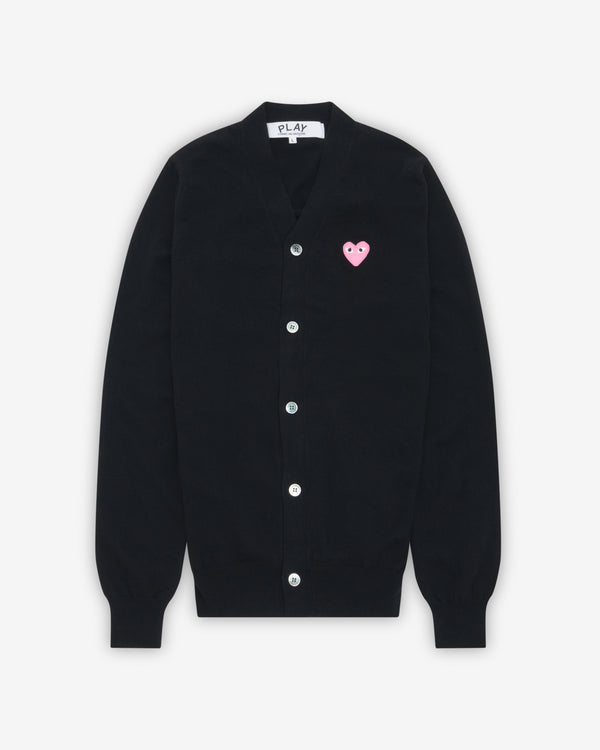 Play - Small Pink Heart V-Neck Cardigan - (Black)