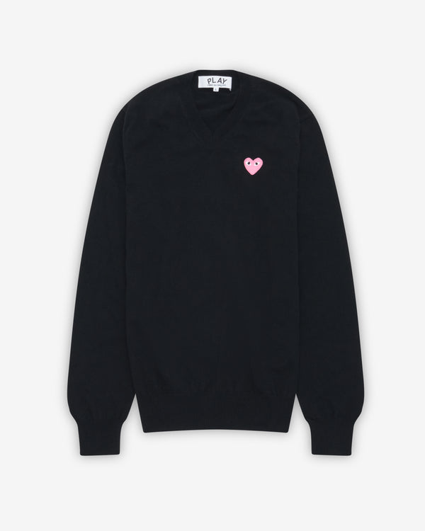 Play - Small Pink Heart V-Neck Sweater - (Black)