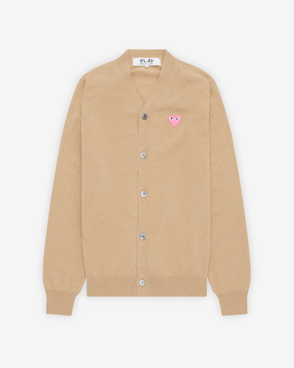 Play - Small Pink Heart V-Neck Cardigan - (Camel)