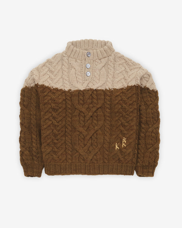 Kartik Research - Men's Wool Intarsia Cable Knit - (Olive/Ecru)