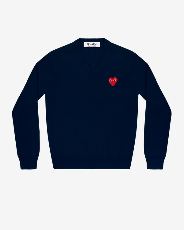 Play Comme des Garçons - Red V Neck Sweater - (Navy)