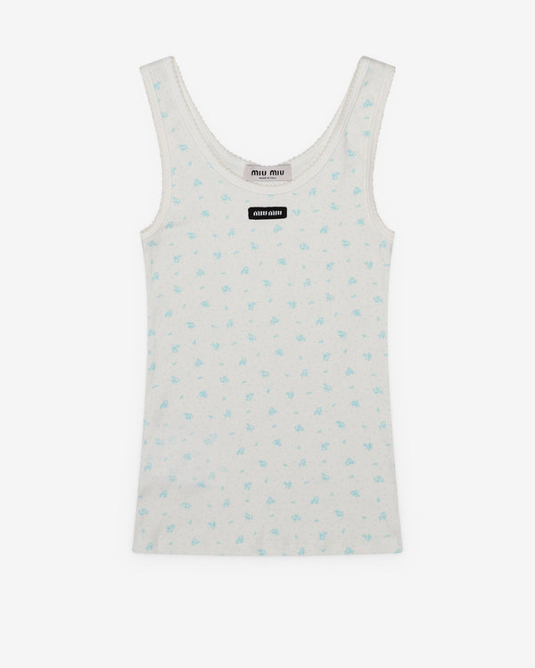 Miu Miu - Women's Ribbed Jersey Tank Top - (White/Light Blue)