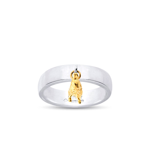 Bunney - Silver Ring with Yellow Gold Rabbit Charm - (Silver/Gold)